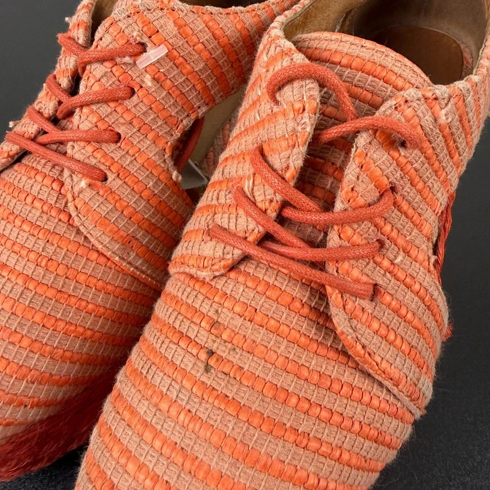 Jeffrey Campbell Tahiti Last Platform Espadrilles Womens 7 Orange Raffia Lace-Up